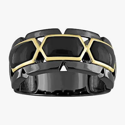 Mens Genuine Black Onyx 18K Gold Over Silver Fashion Ring