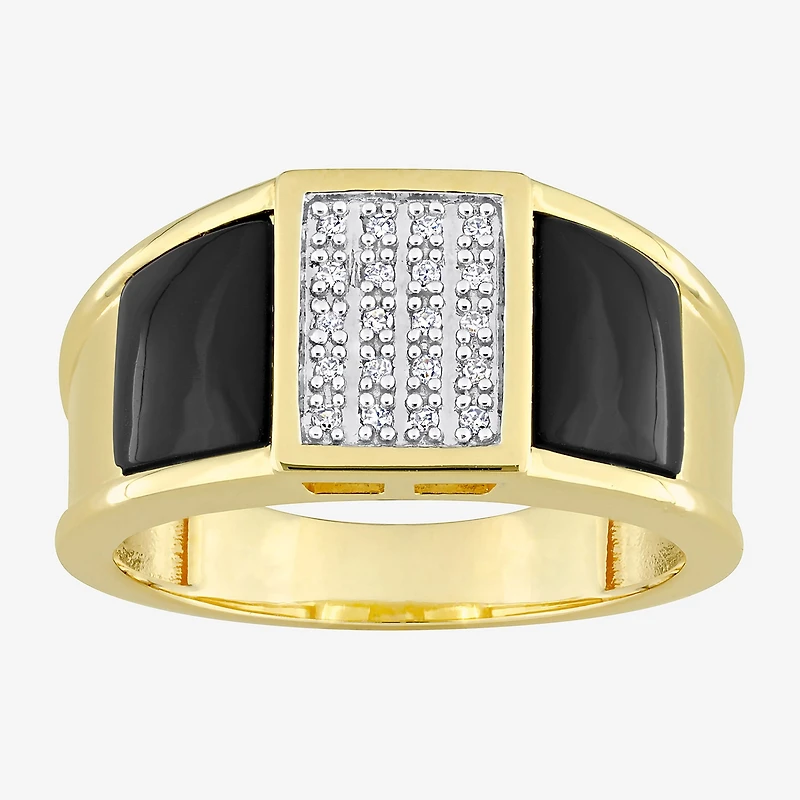 Mens 1/10 CT. T.W. Genuine Black Onyx 18K Gold Over Silver Fashion Ring