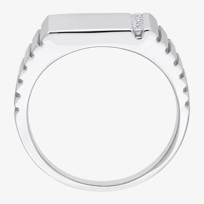 Mens 1/10 CT. T.W. Natural White Diamond Sterling Silver Fashion Ring