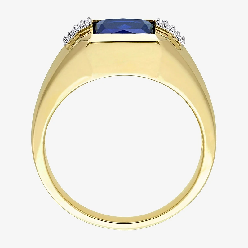 Mens Diamond Accent Lab Created Blue Sapphire 10K Gold Fashion Ring