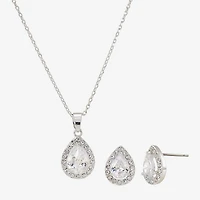 Sparkle Allure Halo Womens Cubic Zirconia Pure Silver Over Brass Pear 2-pc. Jewelry Set