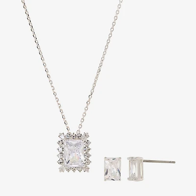Sparkle Allure Halo Womens Cubic Zirconia Pure Silver Over Brass Square 2-pc. Jewelry Set