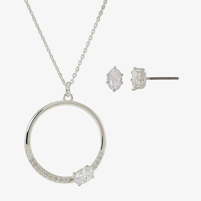 Sparkle Allure Womens Cubic Zirconia Pure Silver Over Brass Oval 2-pc. Jewelry Set