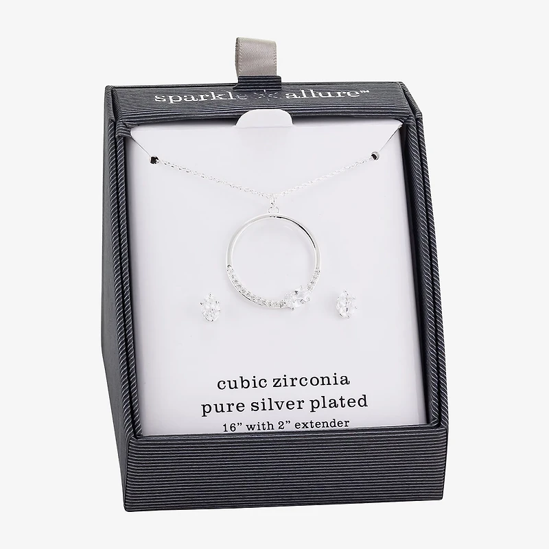 Sparkle Allure Womens Cubic Zirconia Pure Silver Over Brass Oval 2-pc. Jewelry Set