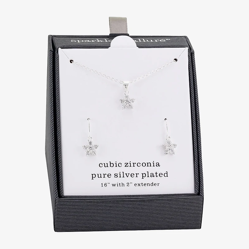 Sparkle Allure Womens Cubic Zirconia Pure Silver Over Brass Flower 2-pc. Jewelry Set