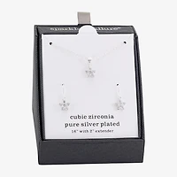 Sparkle Allure Womens Cubic Zirconia Pure Silver Over Brass Flower 2-pc. Jewelry Set