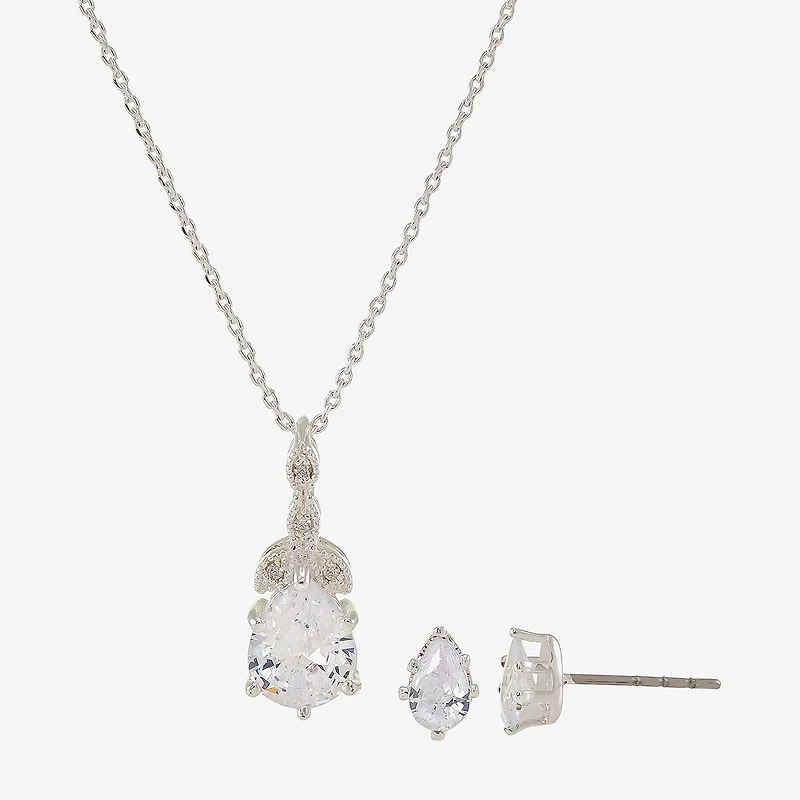 Sparkle Allure Womens Cubic Zirconia Pure Silver Over Brass Flower Pear 2-pc. Jewelry Set