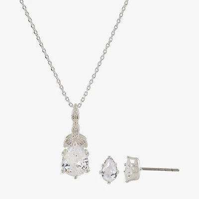 Sparkle Allure Womens Cubic Zirconia Pure Silver Over Brass Flower Pear 2-pc. Jewelry Set