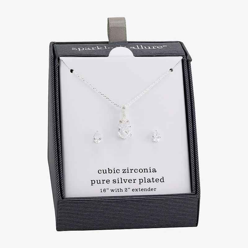 Sparkle Allure Womens Cubic Zirconia Pure Silver Over Brass Flower Pear 2-pc. Jewelry Set
