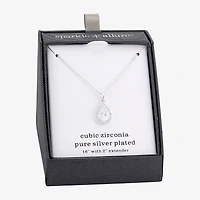 Sparkle Allure Halo Womens Cubic Zirconia Pure Silver Over Brass Pear 16 Inch Pendant Necklace