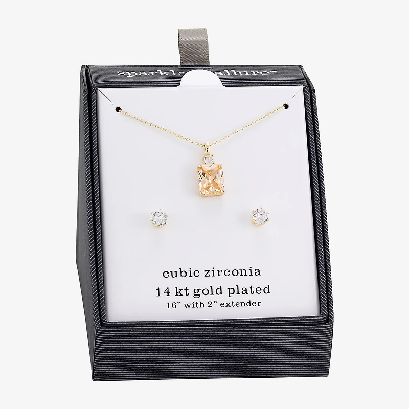 Sparkle Allure Womens Champagne Cubic Zirconia 14K Gold Over Brass Rectangular 2-pc. Jewelry Set