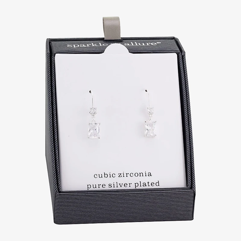 Sparkle Allure Womens Cubic Zirconia Pure Silver Over Brass Drop Earrings