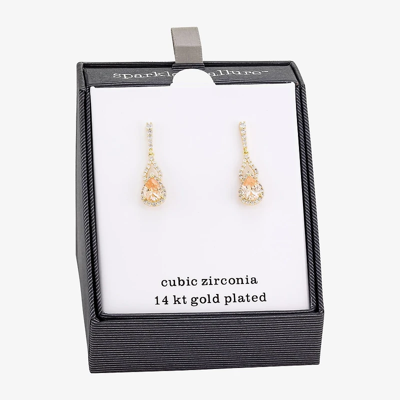 Sparkle Allure Womens Champagne Cubic Zirconia 14K Gold Over Brass Drop Earrings