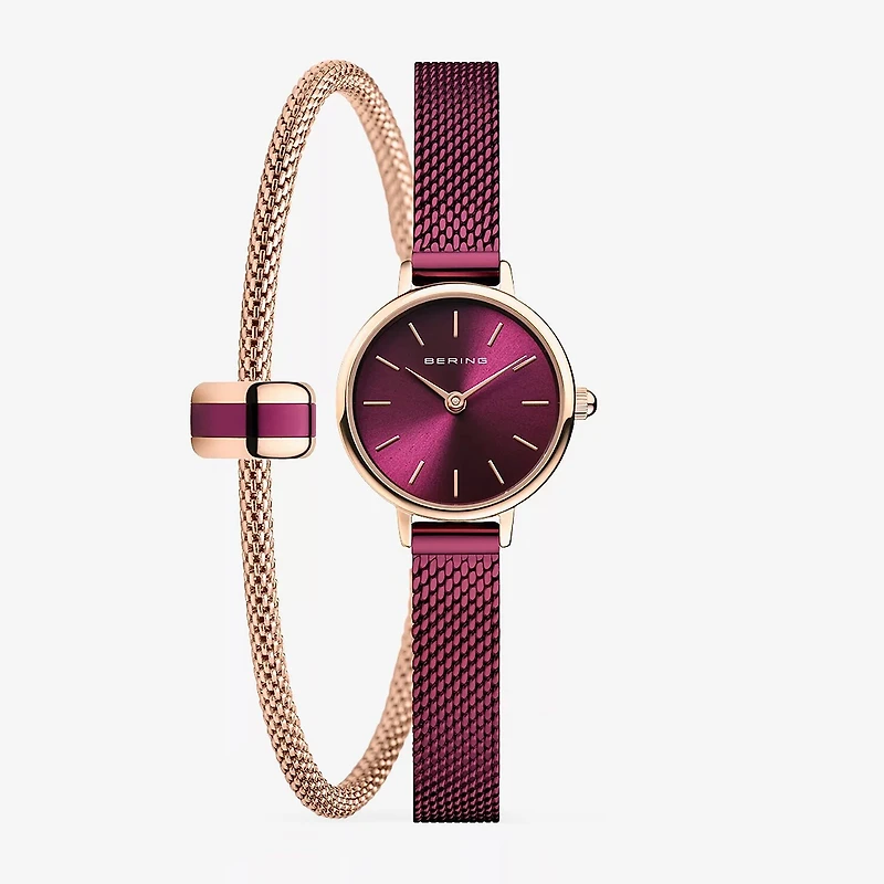 Bering Womens Purple Stainless Steel 2-pc. Watch Boxed Set 11022-969gh1