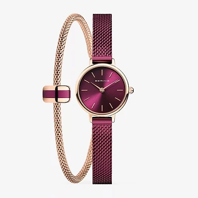 Bering Womens Purple Stainless Steel 2-pc. Watch Boxed Set 11022-969gh1