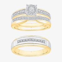 Unisex Adult 1/3 CT. T.W. Natural White Diamond 10K Two Tone Gold Side Stone Halo Bridal Set