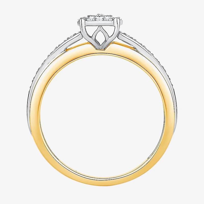 Unisex Adult 1/3 CT. T.W. Natural White Diamond 10K Two Tone Gold Side Stone Halo Bridal Set