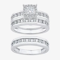 Unisex Adult 3/8 CT. T.W. Natural White Diamond 10K Gold Halo Side Stone Ring Set