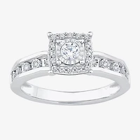 Unisex Adult 3/8 CT. T.W. Natural White Diamond 10K Gold Halo Side Stone Ring Set
