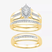 Unisex Adult 3/8 CT. T.W. Natural White Diamond 10K Gold Marquise Side Stone Halo Bridal Set