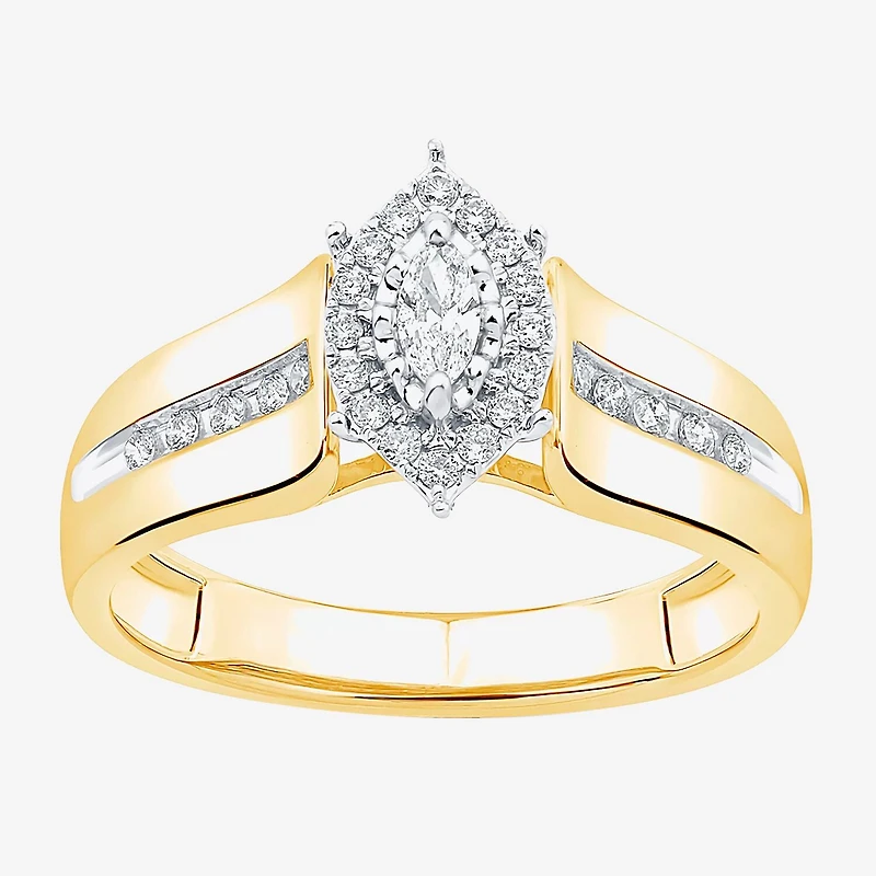 Unisex Adult 3/8 CT. T.W. Natural White Diamond 10K Gold Marquise Side Stone Halo Bridal Set