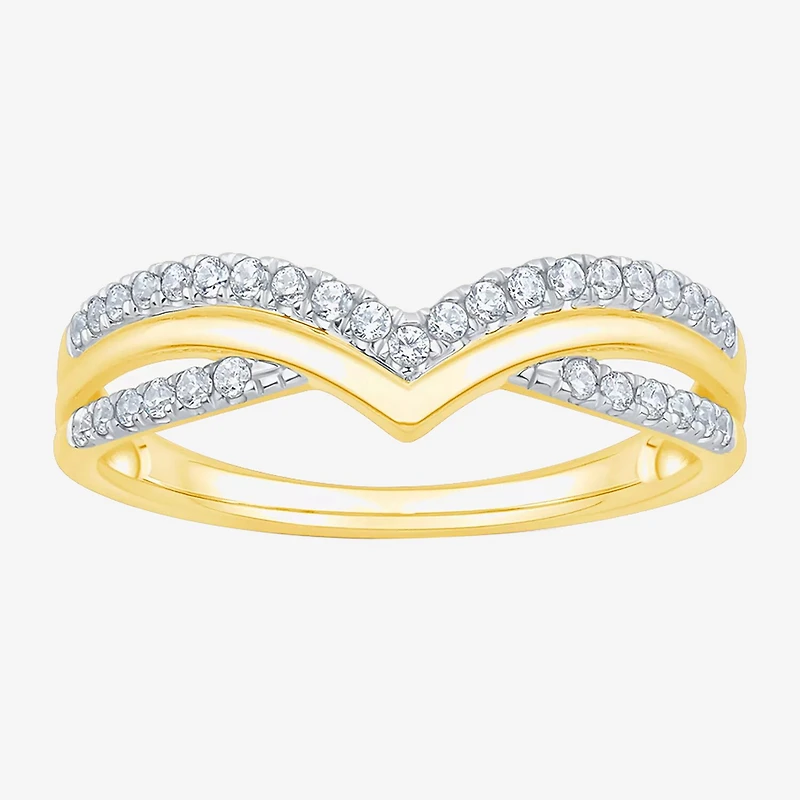 Womens 1/4 CT. T.W. Natural White Diamond 10K Gold Chevron Wedding Band