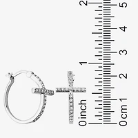 DiamonArt® Cubic Zirconia Sterling Silver Cross Hoop Earrings