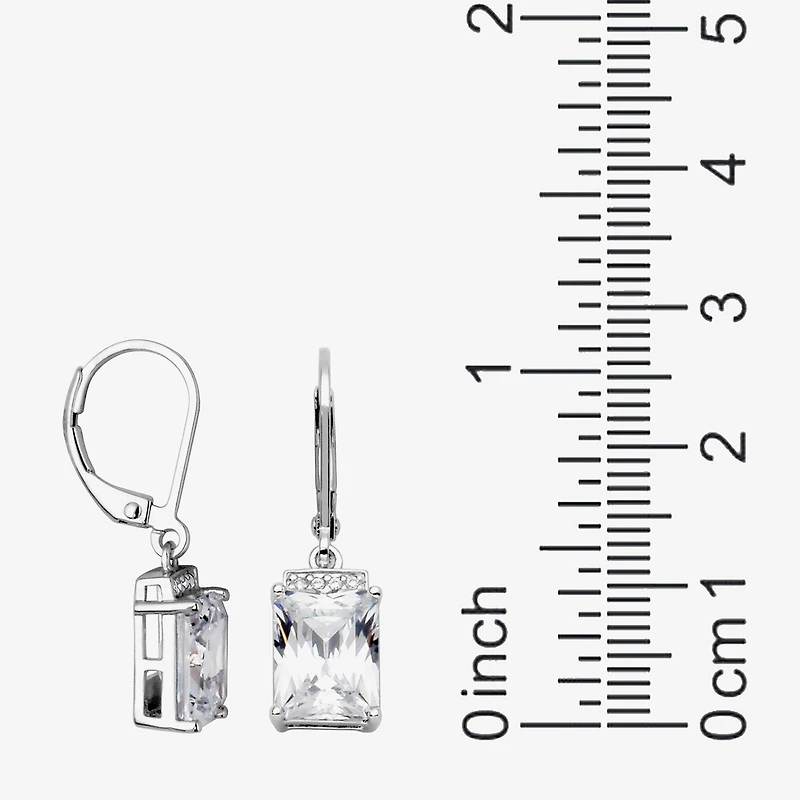 Womens Cubic Zirconia Sterling Silver Rectangular Drop Earrings
