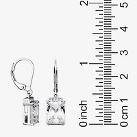 Womens Cubic Zirconia Sterling Silver Rectangular Drop Earrings