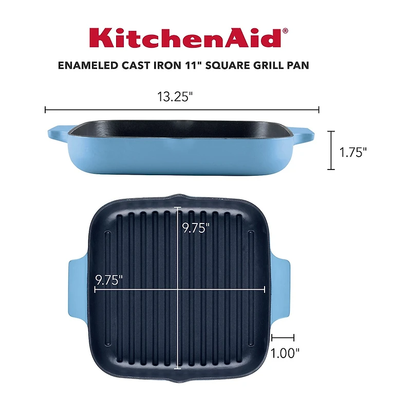 KitchenAid Enameled Cast Iron 11" Square Grill Pan