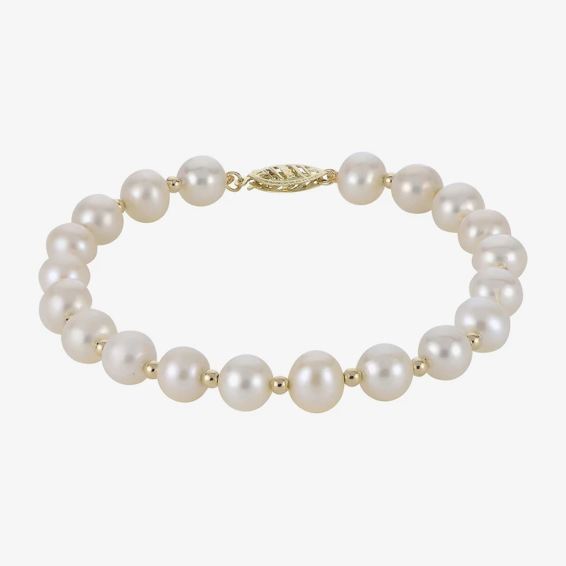 7-7.5Mm Cultured Freshwater Pearl Sterling Silver Bracelet