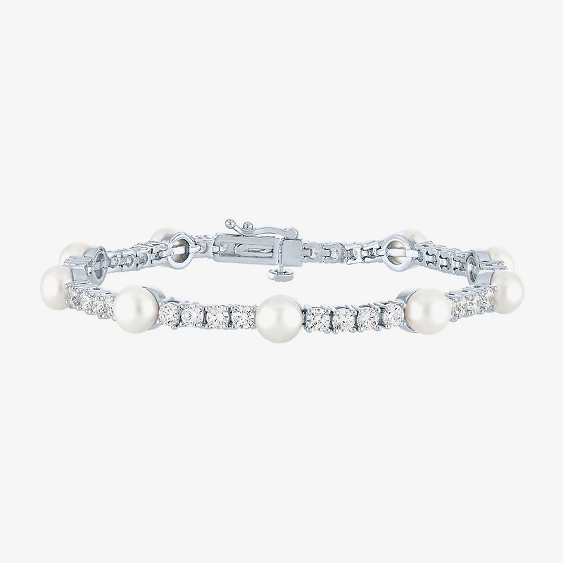 Womens Cultured Freshwater Pearl & Cubic Zirconia Sterling Silver Over Brass Bracelet