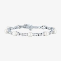 Womens Cultured Freshwater Pearl & Cubic Zirconia Sterling Silver Over Brass Bracelet