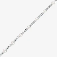 Womens Cultured Freshwater Pearl & Cubic Zirconia Sterling Silver Over Brass Bracelet