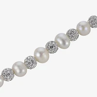 Womens White Cultured Freshwater Pearl Sterling Silver Beaded Bracelet