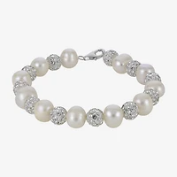 Womens White Cultured Freshwater Pearl Sterling Silver Beaded Bracelet