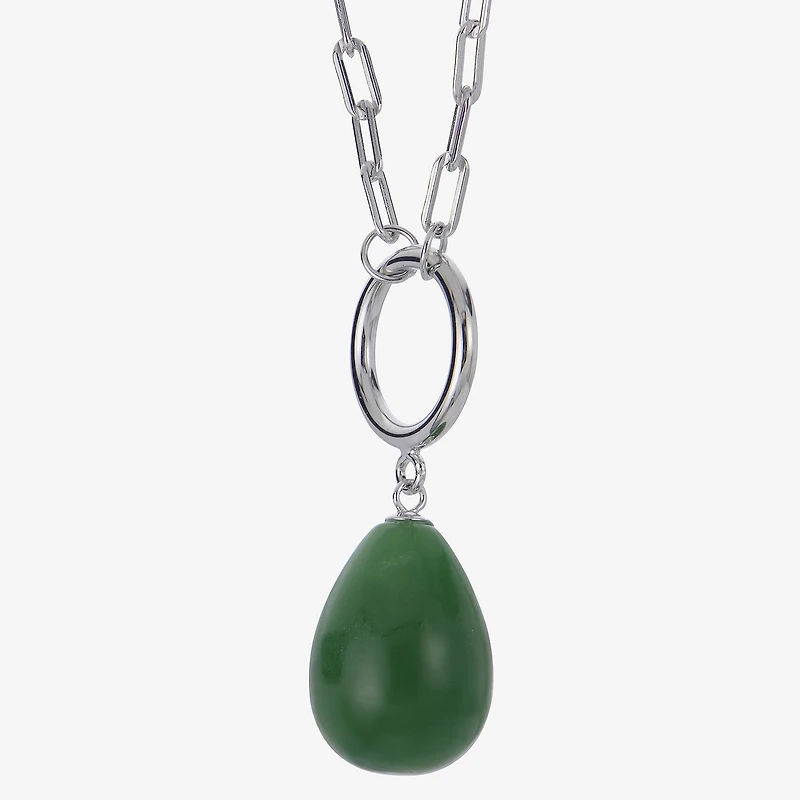 Womens Genuine Green Jade Sterling Silver 18 Inch Pendant Necklace