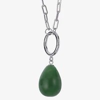 Womens Genuine Green Jade Sterling Silver 18 Inch Pendant Necklace