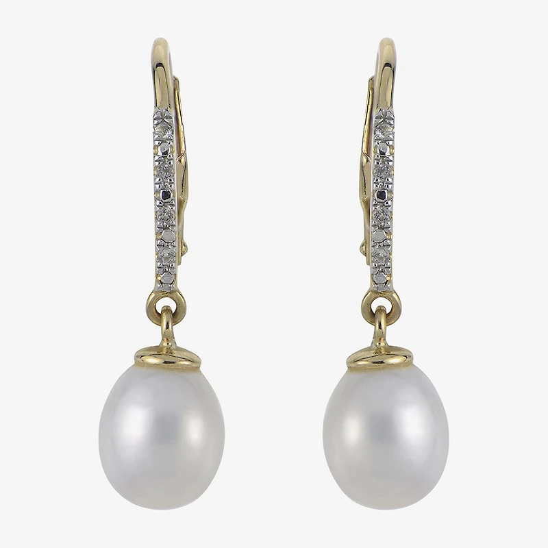 Womens White Cultured Freshwater Pearl 14K Gold Over Silver Drop Earrings