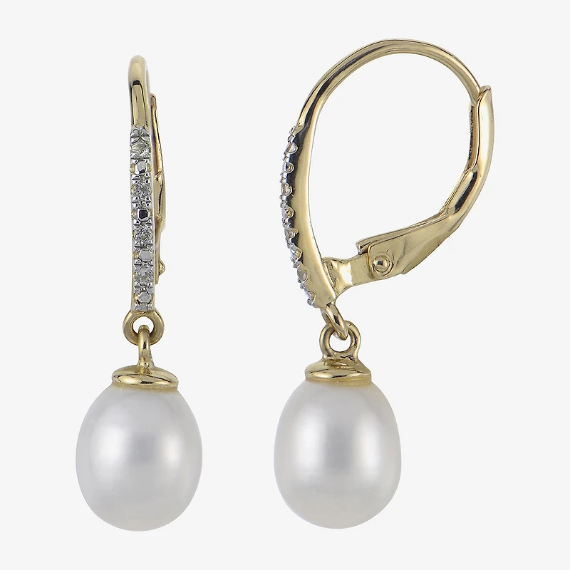 Womens White Cultured Freshwater Pearl 14K Gold Over Silver Drop Earrings