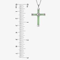 Womens Genuine Green Jade Sterling Silver Cross 18 Inch Pendant Necklace