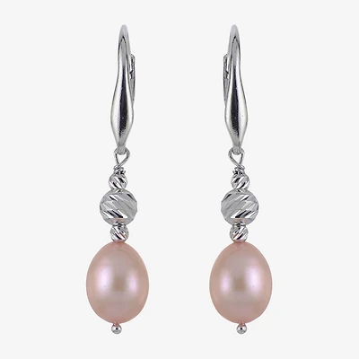 Womens Dyed Pink Cultured Freshwater Pearl Sterling Silver Drop Earrings