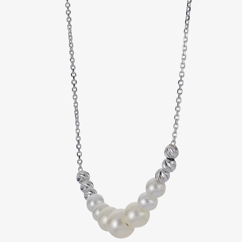Womens White Sterling Silver 18 Inch Collar Necklace