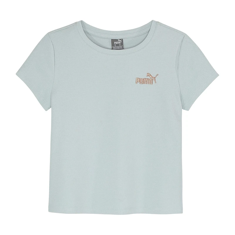 PUMA Rib Big Kid Girls Crew Neck Short Sleeve Embroidered Active T-Shirt