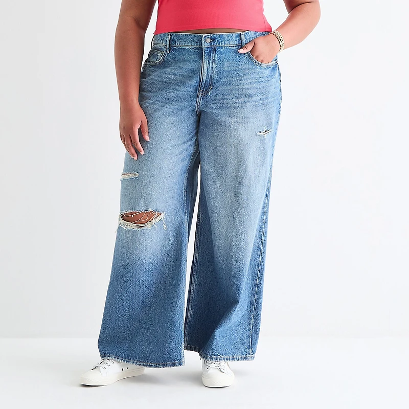 Arizona Womens Juniors Plus Low Rise Baggy Fit Jean