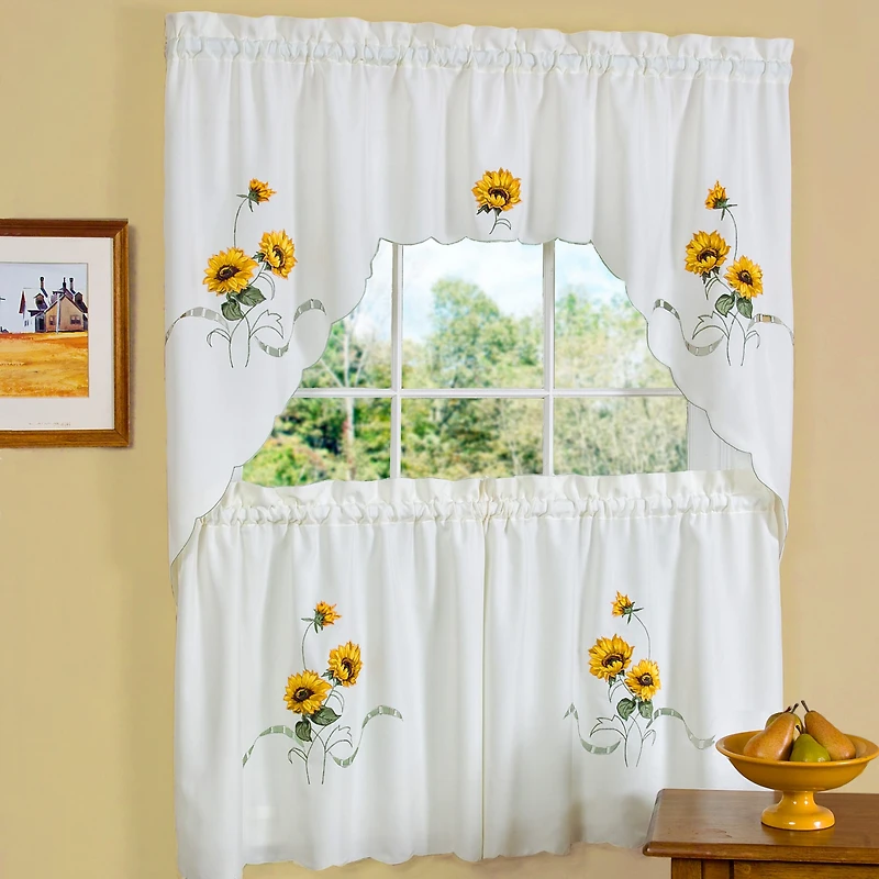 Sunshine 3-pc. Rod Pocket Kitchen Curtains & Drapes Window Set