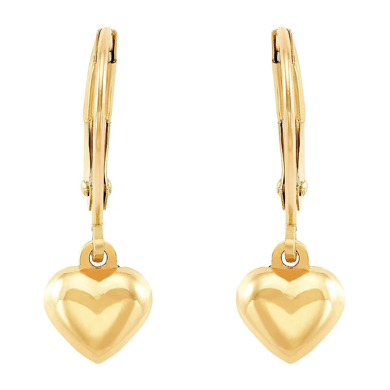 Girls 10K Gold Heart Drop Earrings