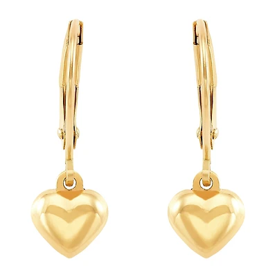 Girls 10K Gold Heart Drop Earrings