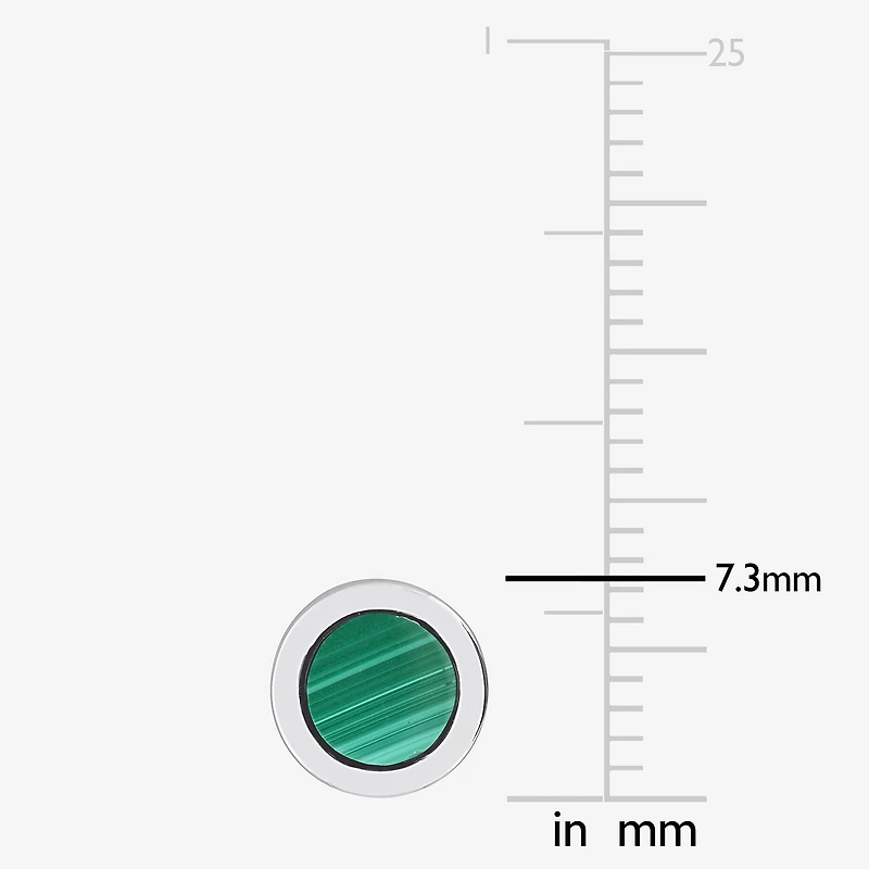 Genuine Green Malachite Sterling Silver 7.3mm Stud Earrings