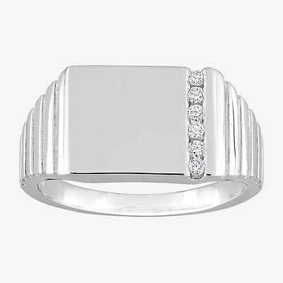 Mens 1/10 CT. T.W. Natural White Diamond Sterling Silver Fashion Ring